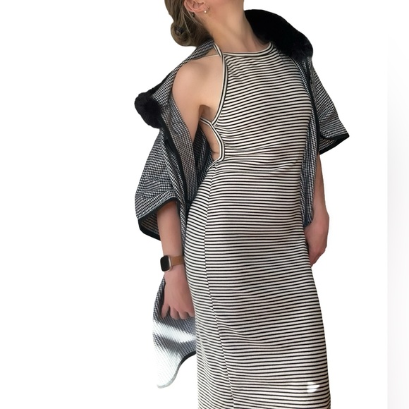 Silence + Noise Black White Stripe Midi Stretch Tank Midi Dress - Picture 3 of 7
